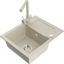 Mexen Enzo chiuvetă de granit cu o cuvă și scurgător și robinet de bucătărie Duero, bej - 6506-69-671600-69 (6506-69-671600-69)
