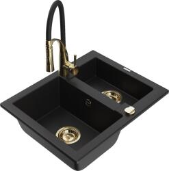 Mexen Carlos chiuvetă din granit 1, 5 compartimente cu baterie de bucătărie Aster, negru - 6518-77-73450-57-G (6518-77-73450-57-G)
