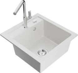 Mexen Vito chiuveta de granit cu 1 cuvă, cu baterie de bucătărie Flora, albă - 6503-20-670401-00 (6503-20-670401-00)