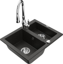 Mexen Carlos chiuvetă de granit 1, 5-cuptor cu baterie de bucătărie Savita, negru/auriu metalizat - 6518-75-672601-00 (6518-75-672601-00)