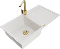 Mexen Leo chiuvetă de bucătărie din granit cu 1 compartiment, cu scurgător și baterie Rita, alb - 6501-20-670300-50 (6501-20-670300-50)