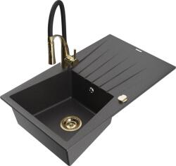 Mexen Cesar chiuvetă de granit cu 1 compartiment cu scurgător și robinet de bucătărie Aster, negru cu picățele (6514-76-73450-57-G)