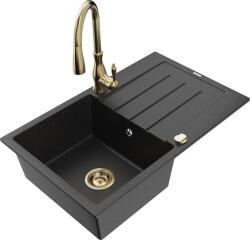 Mexen Bruno chiuvetă de granit cu 1 cuvă cu scurgător și baterie de bucătărie Savita, negru/metalizat argintiu (6513-73-672601-50)