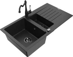 Mexen Matias chiuvetă de bucătărie din granit cu 1, 5 compartimente cu scurgător și baterie de bucătărie Carla, negru/argintiu - (6502-73-670700-70-B)