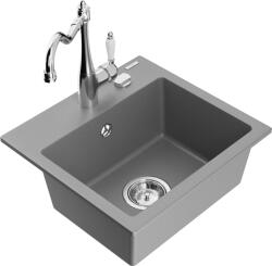 Mexen Milo chiuvetă de bucătărie din granit cu 1 compartiment și baterie de bucătărie Carla, gri - 6505-71-670700-00 (6505-71-670700-00)