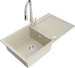 Mexen Leo chiuvetă de granit 1-cameră cu scurgător și baterie de bucătărie Savita, bej - 6501-69-672601-00 (6501-69-672601-00)