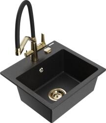 Mexen Milo chiuvetă de granit cu 1 compartiment cu baterie de bucătărie Duo, negru/argintiu metalic - 6505-73-671701-57-G (6505-73-671701-57-G)