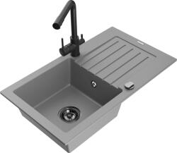 Mexen Pablo chiuvetă din granit cu 1 cuvă, cu picurător și baterie de bucătărie Duero, gri - 6510-71-671600-70-B (6510-71-671600-70-B)