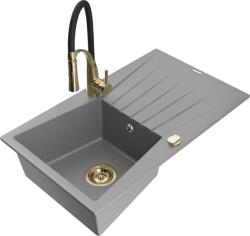 Mexen Cesar chiuvetă de bucătărie din granit cu 1 cuvă, scurgător și baterie Aster, gri - 6514-71-73450-57-G (6514-71-73450-57-G)