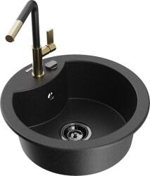 Mexen Diego chiuvetă din granit cu 1 compartiment cu baterie de bucătărie Flora, negru/argintiu metalic - 6512-73-670401-57-B (6512-73-670401-57-B)