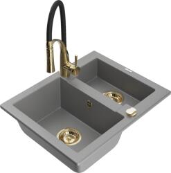 Mexen Carlos chiuvetă de bucătărie din granit cu 1, 5 compartimente și baterie Aster, gri - 6518-71-73450-57-G (6518-71-73450-57-G)