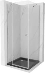 Mexen Roma cabină de duș cu uși batante 80 x 80 cm, transparent, cromat + cadă de duș Flat, negru - 854-080-080-01-00-4070 (854-080-080-01-00-4070)