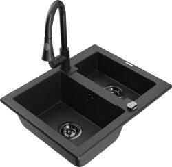 Mexen Carlos chiuvetă din granit cu 1, 5 camere cu baterie de bucătărie Elia, negru/auriu metalizat - 6518-75-670101-70-B (6518-75-670101-70-B)