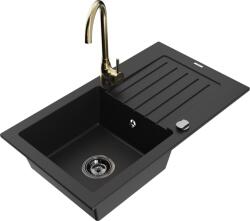 Mexen Pablo chiuvetă de granit cu 1 compartiment, cu picurător și robinet de bucătărie Telma, negru - 6510-77-670200-50-B (6510-77-670200-50-B)