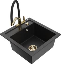 Mexen Vito chiuvetă din granit cu 1 compartiment cu robinet de bucătărie Duo, negru/argintiu metalizat - 6503-73-671701-57-G (6503-73-671701-57-G)