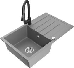 Mexen Bruno chiuvetă de granit cu o singură cuvă cu scurgător și baterie de bucătărie Elia, gri - 6513-71-670101-70 (6513-71-670101-70)