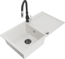Mexen Leo chiuvetă de bucătărie din granit cu 1 compartiment cu scurgător și baterie Savita, alb - 6501-20-672601-70 (6501-20-672601-70)
