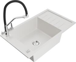 Mexen Elias chiuvetă de granit cu o cuvă și scurgător și cu baterie de bucătărie Duo, albă - 6511-20-671701-07 (6511-20-671701-07)