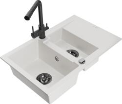 Mexen Gaspar chiuvetă din granit cu 1, 5 cuve cu scurgător și baterie de bucătărie Duero, alb - 6507-20-671600-70 (6507-20-671600-70)