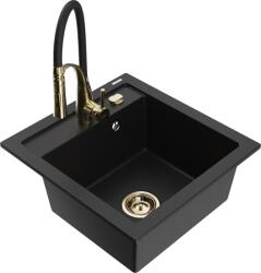 Mexen Vito chiuvetă de granit cu 1 cuvă și baterie de bucătărie Aster, negru - 6503-77-73450-57-G (6503-77-73450-57-G)