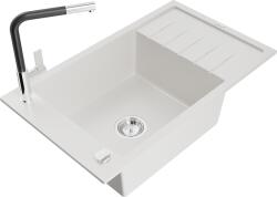 Mexen Elias chiuvetă de bucătărie din granit cu 1 compartiment cu scurgător și baterie Flora, alb - 6511-20-670401-07 (6511-20-670401-07)