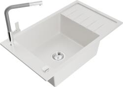 Mexen Elias chiuvetă de granit cu 1 cuvă cu uscător și robinet de bucătărie Flora, alb - 6511-20-670401-06 (6511-20-670401-06)