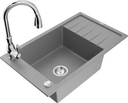 Mexen Elias chiuvetă din granit cu 1 compartiment cu scurgător și baterie de bucătărie Savita, gri - 6511-71-672601-00 (6511-71-672601-00)