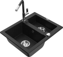 Mexen Carlos chiuvetă de granit cu 1, 5 camere cu baterie de bucătărie Flora, negru - 6518-77-670401-07 (6518-77-670401-07)