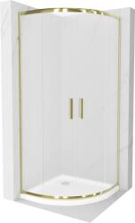 Mexen Rio cabină de duș semirotundă 80 x 80 cm, mat, auriu + cădiță Flat, alb - 863-080-080-50-30-4110G (863-080-080-50-30-4110G)