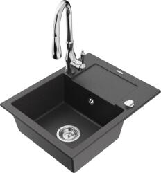 Mexen Enzo chiuvetă de granit cu 1 cuvă și scurgător și baterie de bucătărie Savita, negru punctat - 6506-76-672601-00 (6506-76-672601-00)
