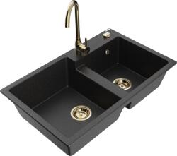 Mexen Tomas chiuvetă granit 2 compartimente cu baterie de bucătărie Telma, negru/metal argintiu - 6516-73-670200-50 (6516-73-670200-50)