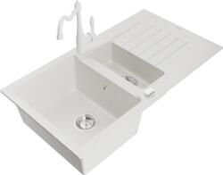 Mexen Matias chiuvetă de granit cu 1, 5 compartimente cu scurgător și baterie de bucătărie Carla, albă - 6502-20-670700-20 (6502-20-670700-20)