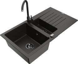 Mexen Matias chiuvetă din granit cu 1, 5 compartimente și picurător și baterie de bucătărie Telma, negru/auriu - 6502-75-670200-7 (6502-75-670200-70-B)