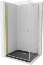 Mexen Pretoria cabina de duș rabatabilă 90 x 70 cm, transparentă, aurie + cadă Flat, neagră - 852-090-070-50-00-4070G (852-090-070-50-00-4070G)