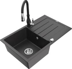 Mexen Bruno chiuvetă din granit cu o singură cuvă cu scurgător și baterie de bucătărie Savita, negru pătat (6513-76-672601-70)