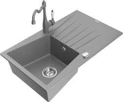 Mexen Cesar chiuvetă din granit cu 1 compartiment cu scurgător și baterie de bucătărie Carla, gri - 6514-71-670700-71 (6514-71-670700-71)