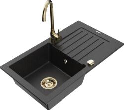 Mexen Pablo chiuvetă granit 1-compartiment cu uscător și baterie de bucătărie Telma, negru/argintiu - 6510-73-670200-50 (6510-73-670200-50)