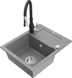 Mexen Enzo chiuvetă de granit cu o singură cuvă cu scurgător și baterie de bucătărie Savita, gri - 6506-71-672601-70 (6506-71-672601-70)