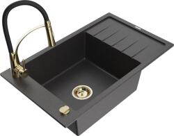 Mexen Elias chiuvetă de bucătărie din granit cu 1 cuvă, cu picurător și baterie de bucătărie Aster, negru pătat - 6511-76-73450- (6511-76-73450-57-G)