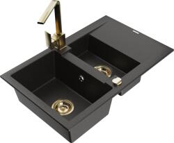 Mexen Gaspar chiuvetă de granit cu 1, 5 compartimente cu scurgător și baterie bucătărie Rita, negru/auriu (6507-75-670300-50)