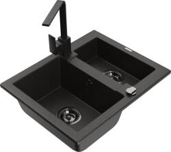 Mexen Carlos chiuvetă de granit cu 1, 5 compartimente cu baterie de bucătărie Rita, negru/auriu metalic - 6518-75-670300-70-B (6518-75-670300-70-B)