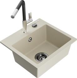 Mexen Milo chiuvetă de granit cu 1 cuvă și baterie de bucătărie Flora, bej - 6505-69-670401-07-B (6505-69-670401-07-B)