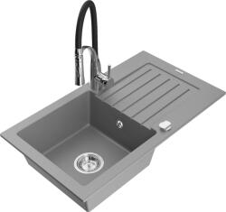 Mexen Pablo chiuvetă de granit cu 1 cuvă cu scurgător și baterie de bucătărie Aster, gri - 6510-71-73450-07 (6510-71-73450-07)
