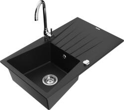 Mexen Cesar chiuvetă de granit cu 1 compartiment cu scurgător și baterie de bucătărie Telma, negru - 6514-77-670200-00 (6514-77-670200-00)