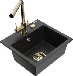 Mexen Milo chiuvetă de granit cu 1 cuvă și baterie de bucătărie Duero, negru/argintiu metalizat - 6505-73-671600-50 (6505-73-671600-50)