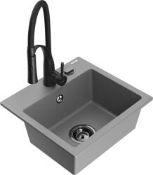 Mexen Milo chiuvetă de granit cu 1 compartiment cu baterie de bucătărie Aster, gri - 6505-71-73450-70-B (6505-71-73450-70-B)