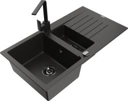 Mexen Matias chiuvetă de granit cu 1, 5 boluri cu scurgător și baterie de bucătărie Rita, negru/auriu - 6502-75-670300-50-B (6502-75-670300-50-B)