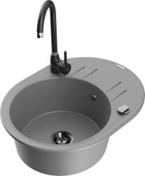 Mexen Kevin chiuvetă de granit cu o singură cuvă cu scurgător și baterie de bucătărie Telma, gri - 6517-71-670200-70-B (6517-71-670200-70-B)