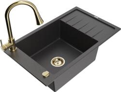 Mexen Elias Chiuvetă de granit 1-cămară cu picurător și baterie de bucătărie Elia, negru stropit - 6511-76-670101-50 (6511-76-670101-50)