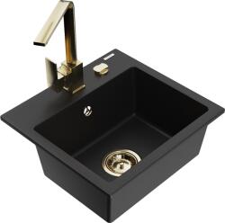 Mexen Milo chiuvetă de bucătărie granitică cu 1 compartiment și baterie de bucătărie Rita, negru - 6505-77-670300-50 (6505-77-670300-50)